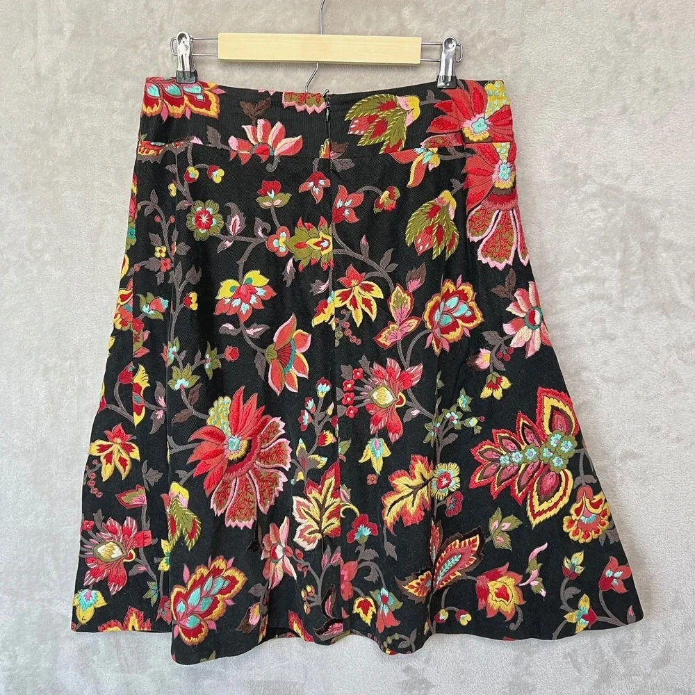 Megan Park‎ England Skirt Womens Corduroy Black Embroidered Boho Floral Y2K